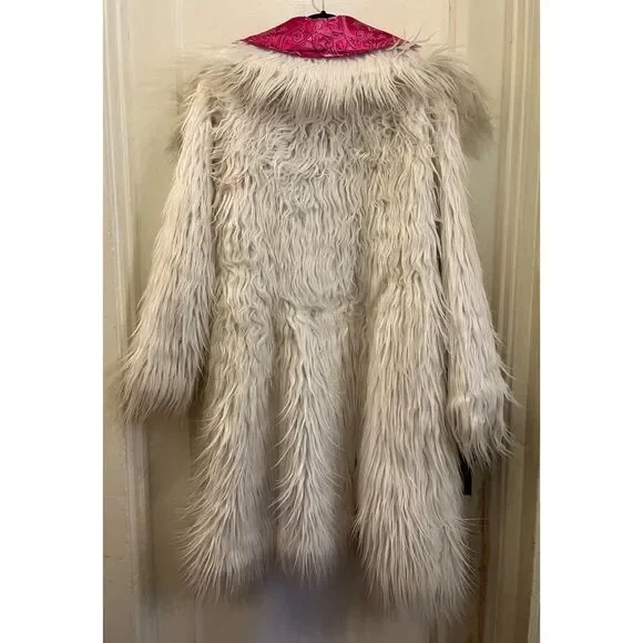 Pink White Reversible Y2K 90s Fluffy Jacket Coat  Women's Size Medium - Picture 6 of 13
